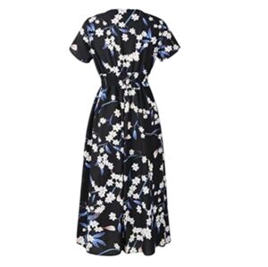 Floral Short Sleeve V-Neck Pull Over Empire Waist Dress Size L